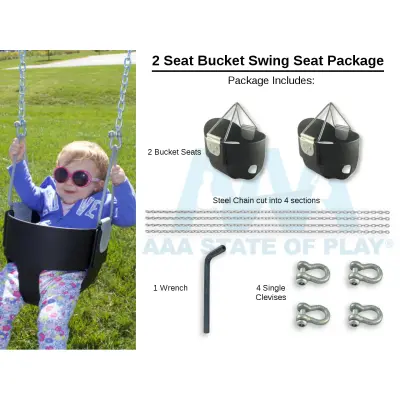 2 Seat Bucket Swing Seat Package (includes Bucket Seats, Chain, Connectors, Tool - 2 Top Rail Heights)