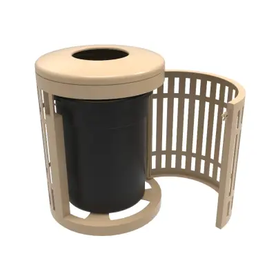 MyTCoat 32 Gallon Ribbed Steel Trash Receptacle with Door and Lid