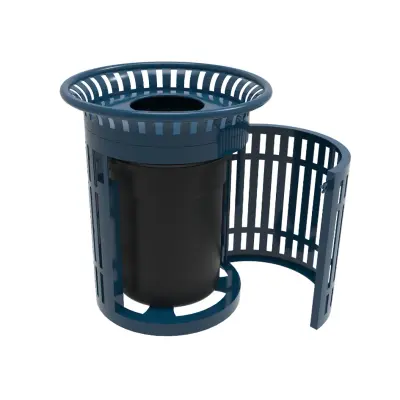 MyTCoat 32 Gallon Ribbed Steel Funnel-Top Trash Receptacle with Door