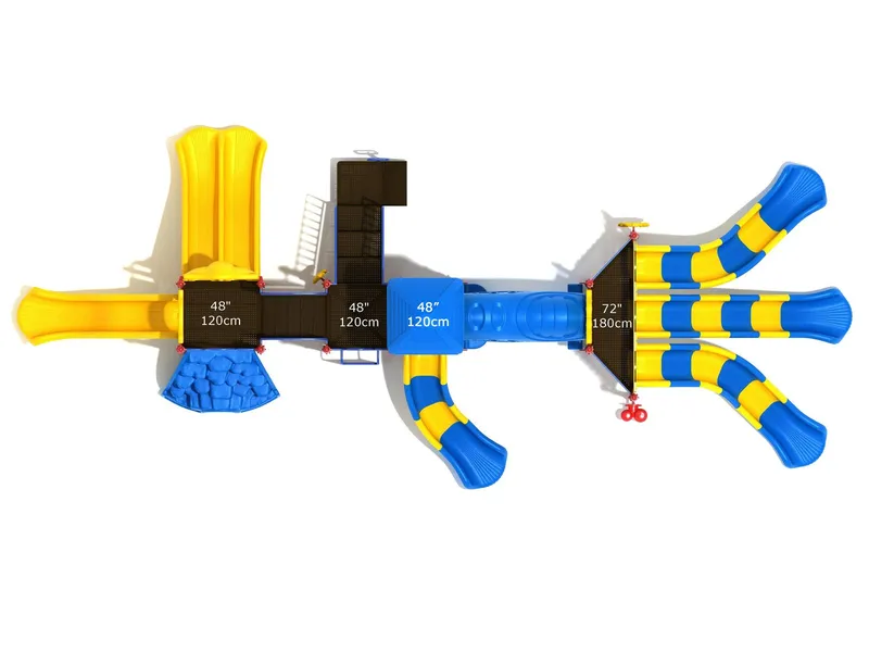 NVB Anniversary Grant Playground in the Primary color option — deck and component detail