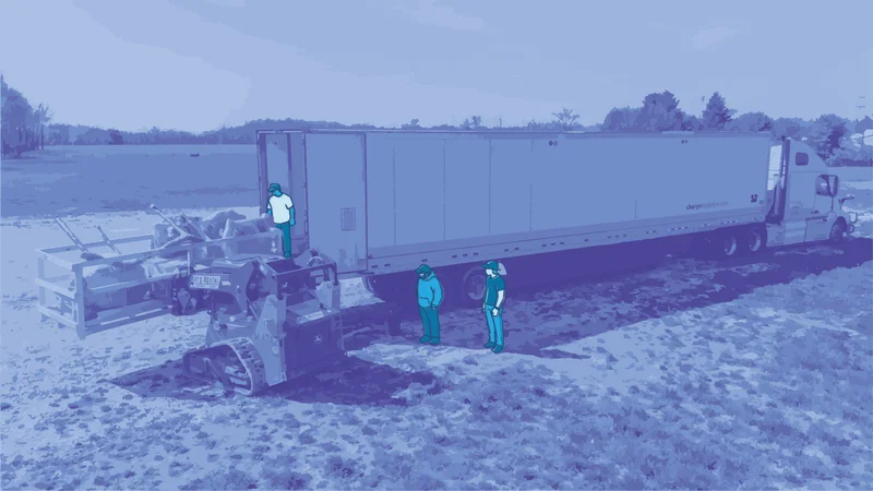 Illustration of playground equipment being unloaded from a truck