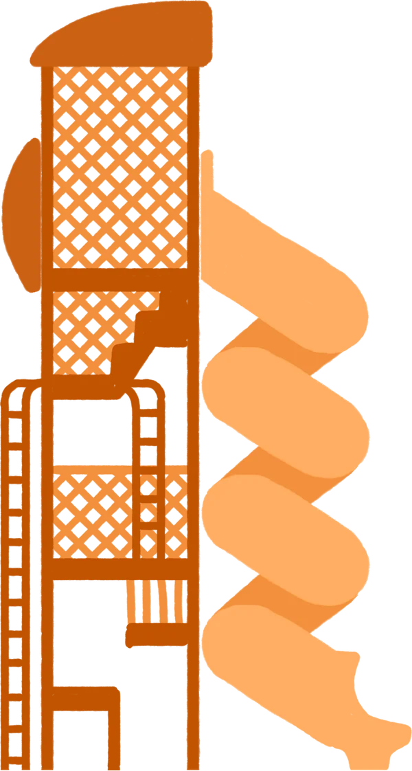 Illustration of a 30-foot-tall play structure with two climbers and a slide
