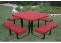 MyTCoat Expanded Metal Portable Frame Octagon Table with Rolled Edge Seats