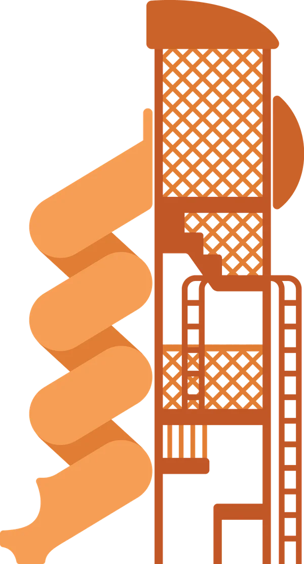 Illustration of an oversized tall play tower with a spiral slide and no accessible routes