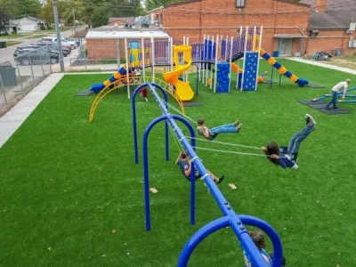 Public playground showing established use within a school or municipal setting.