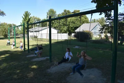swing set on grass